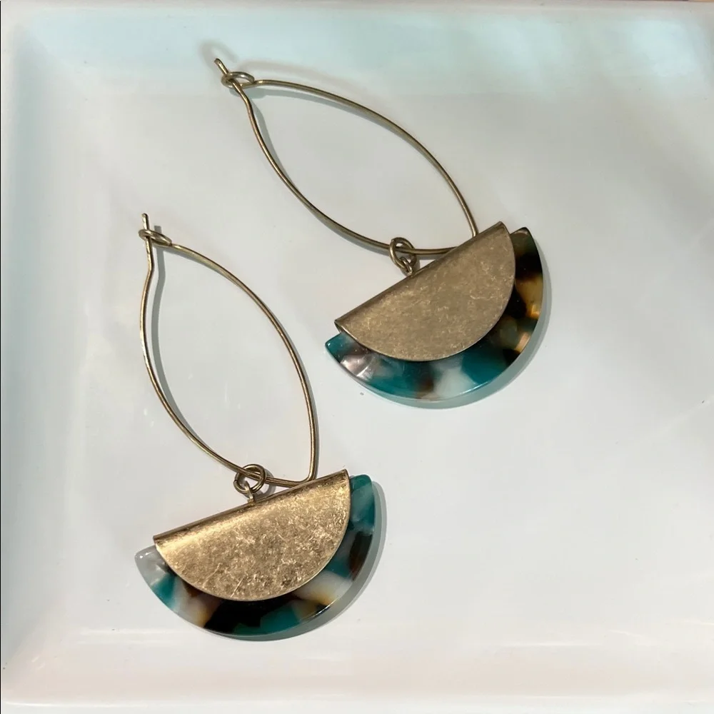 Gold & Tortoiseshell Half-Moon Drop Earrings - Picture 4 of 6